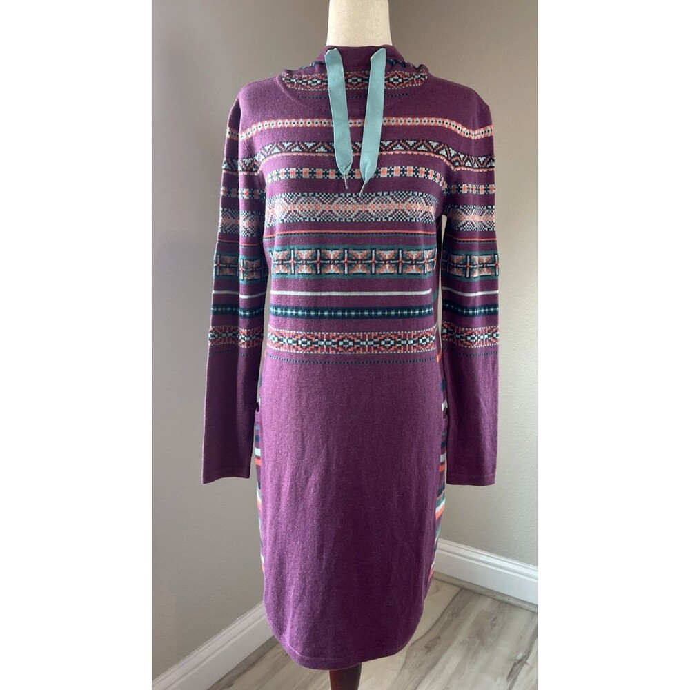 Smartwool NEW womens hooded wool knee length colorful sweater dress Medium - Picture 2 of 7
